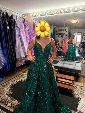 2 Cute Emerald Green Sequin Prom Gown